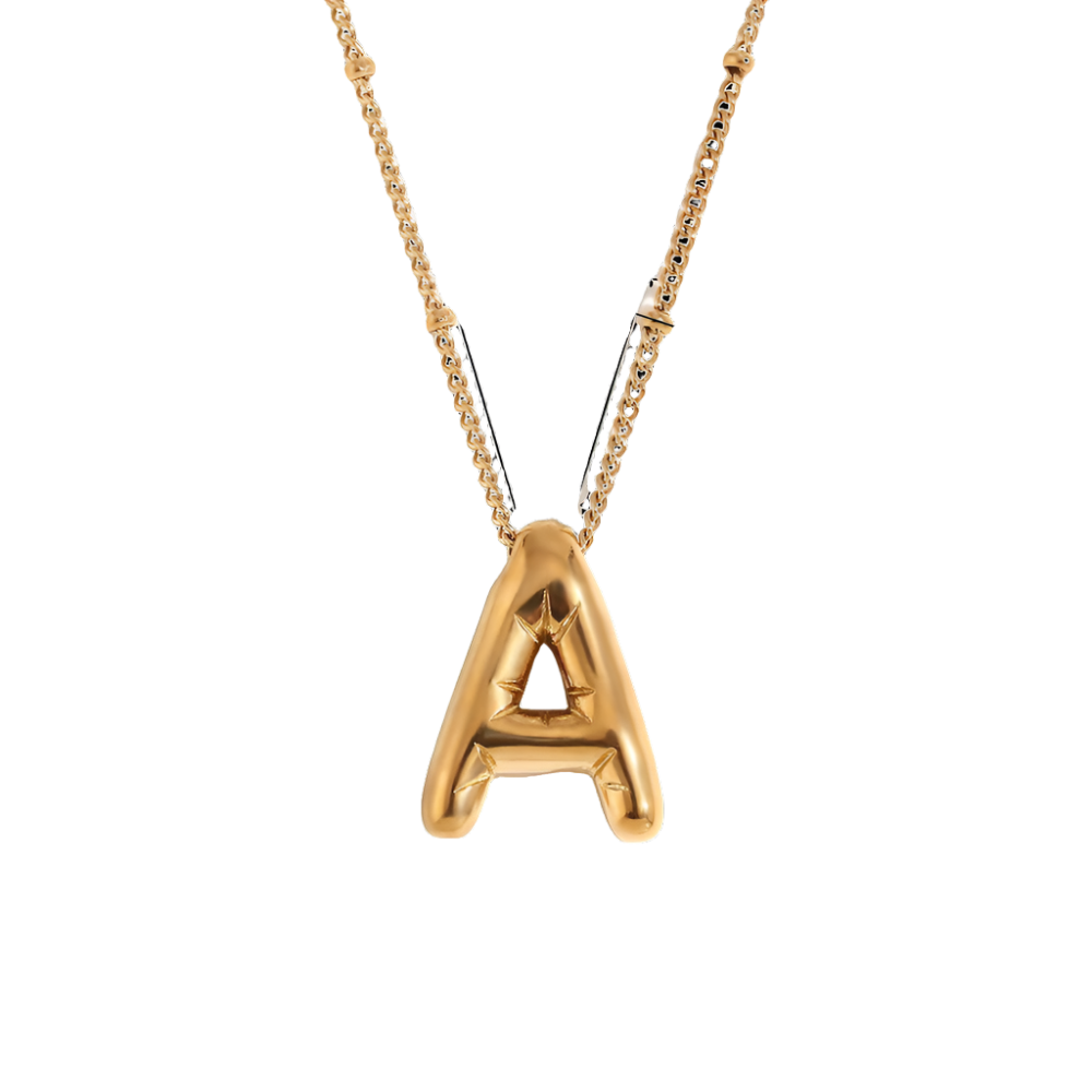 Trendy Balloon Letter Pendant Necklace – 18K Gold Plated Stainless Steel, Cute & Playful Design