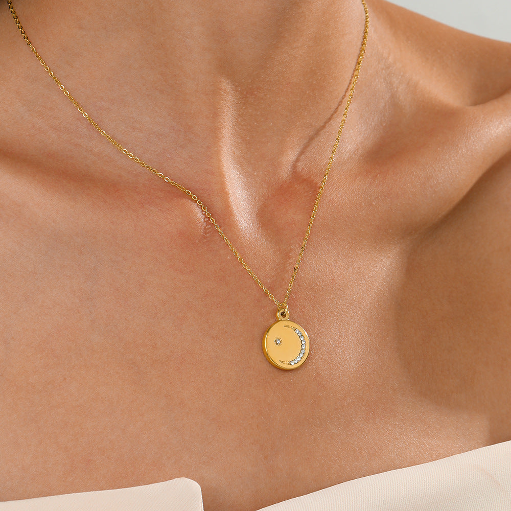 Star and Moon 14K Gold Plated Zirconia Necklace