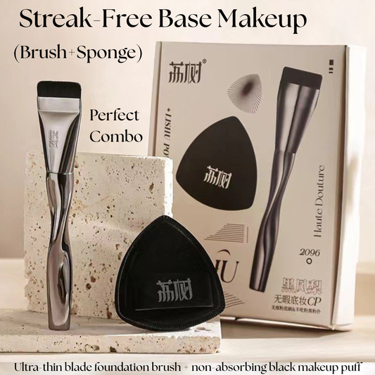 Lishu Black Makeup Puff with Blade Foundation Brush – Perfect Duo for Smooth Base