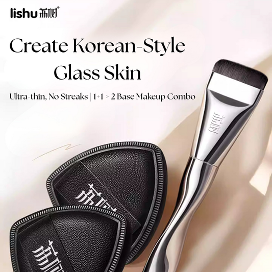 Lishu Black Makeup Puff with Blade Foundation Brush – Perfect Duo for Smooth Base