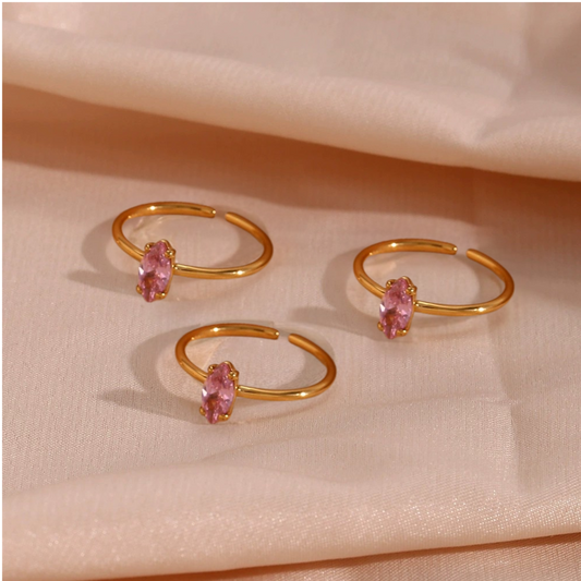 Marquise pink zircon open ring – 18K gold-plated, waterproof, hypoallergenic by STUD (Shop Till You Drop)