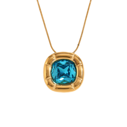 Close View of Vintage floral zirconia necklace with blue accents – 18K gold plated by STUD-Shop Till You Drop