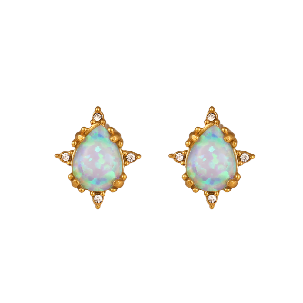 Retro Waterdrop Opal Gold Earrings