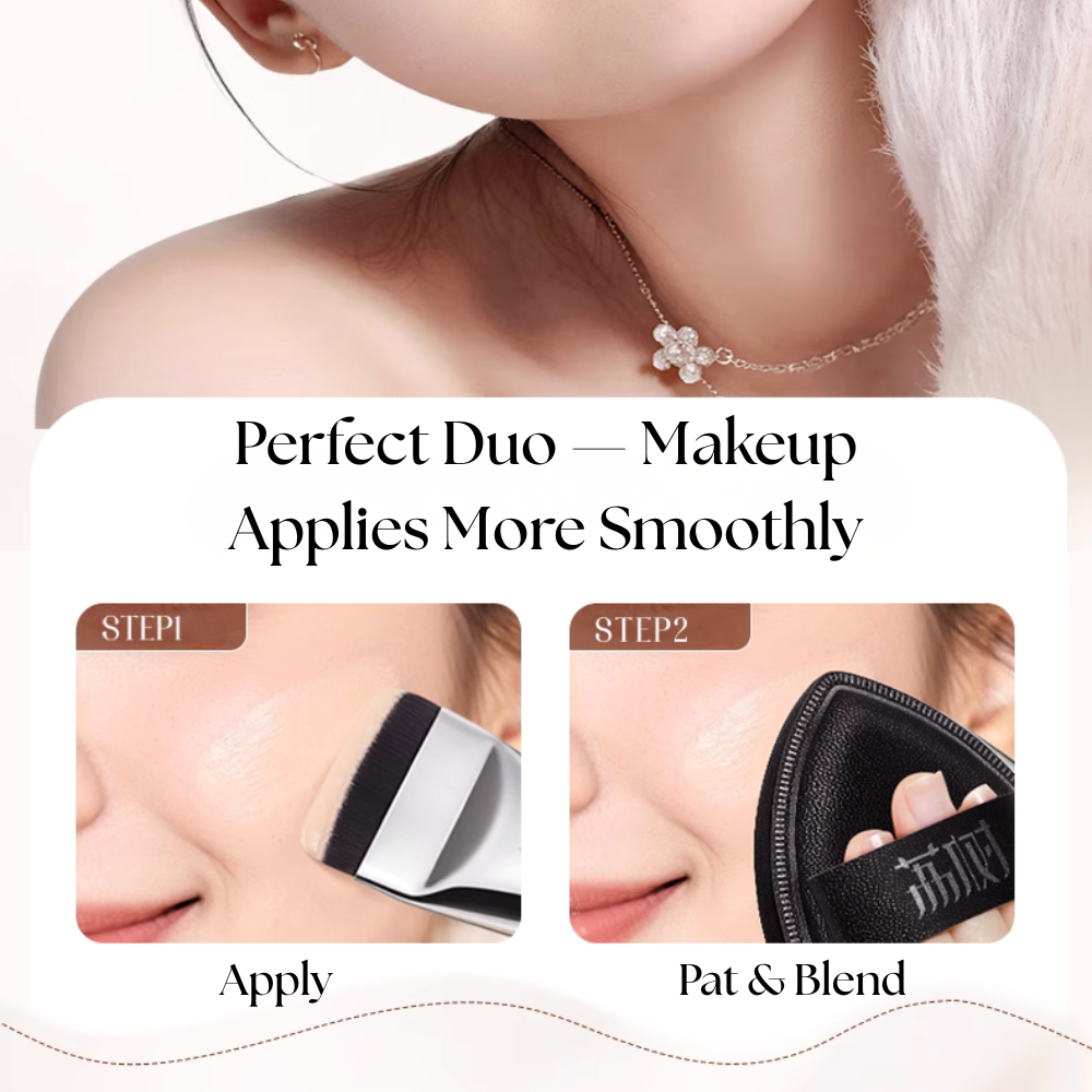 Lishu Black Makeup Puff with Blade Foundation Brush – Perfect Duo for Smooth Base