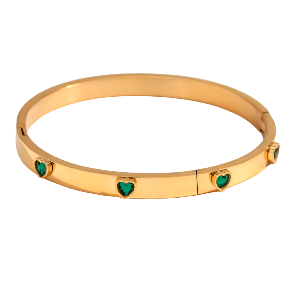 Micro-Paved Green Heart Zircon Clasp Bangle