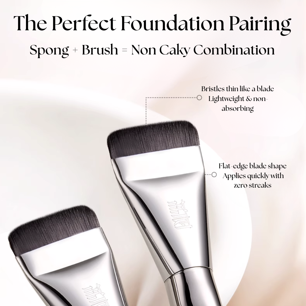 Lishu Black Makeup Puff with Blade Foundation Brush – Perfect Duo for Smooth Base