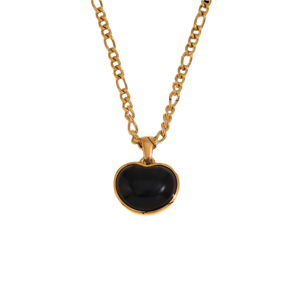 18K Gold Plated Black Onyx Heart Necklace