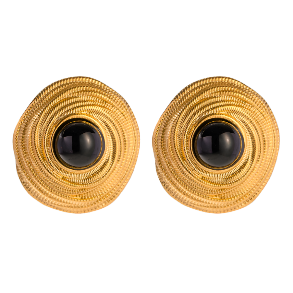 Vintage-Inspired Black Onyx Coil Stud Earrings