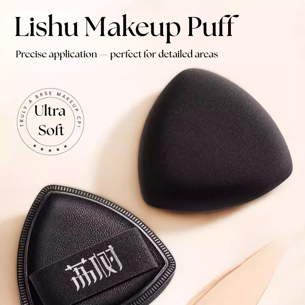 Lishu black triangle makeup puff for flawless base application – reusable for dry and wet use