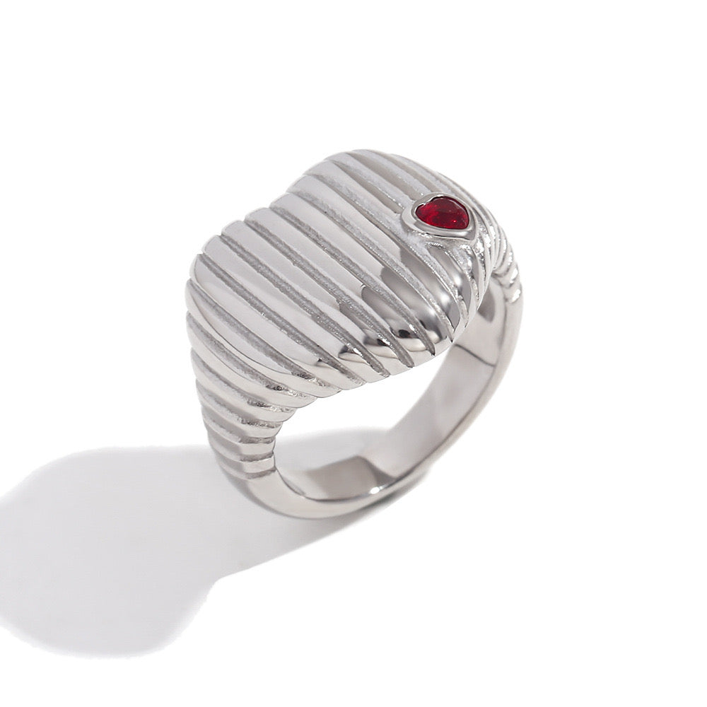 Silver Heart Ring with Ruby Accent