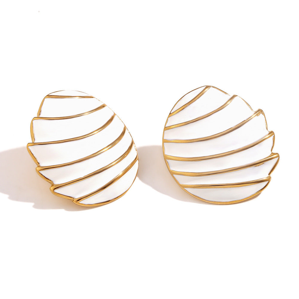 White and Gold Striped Earrings