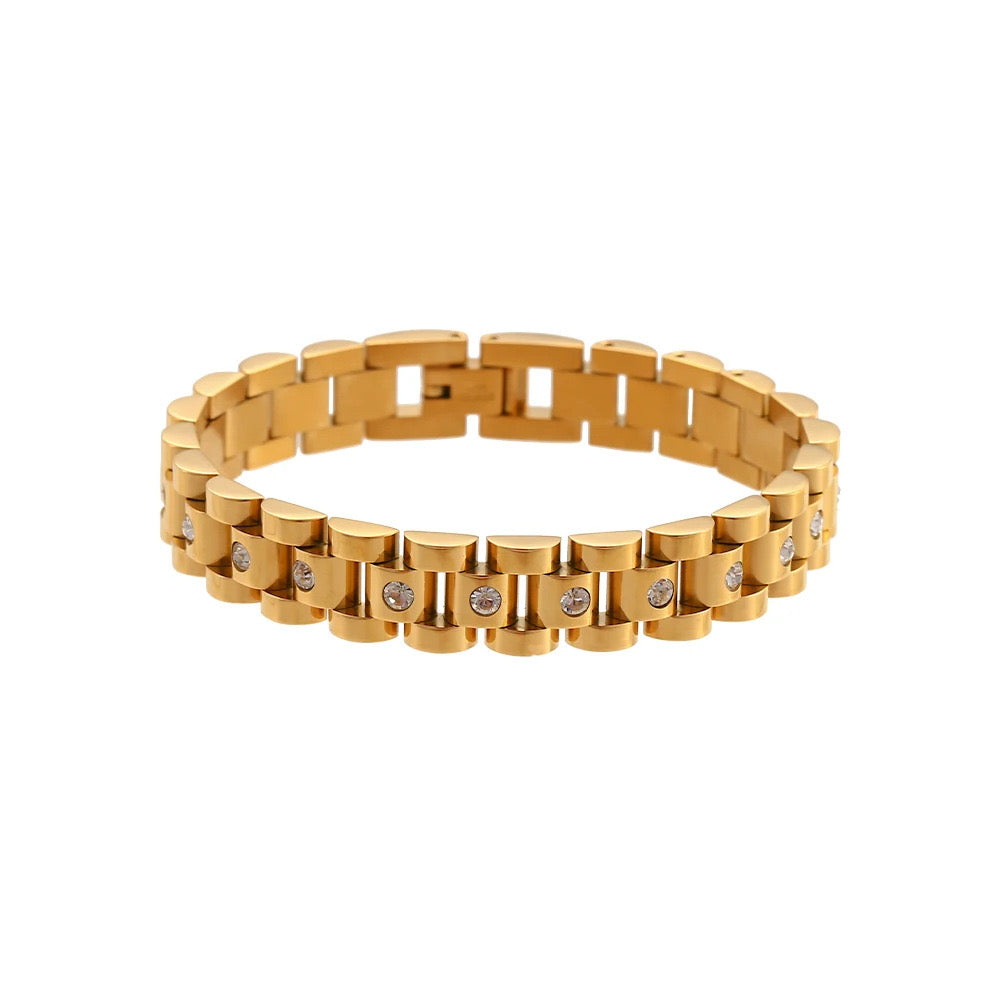 Gold Watch Band Bracelet With Diamonds