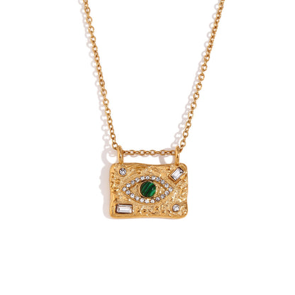 Close View of Evil Eye gold necklace with green malachite pendant – STUD-Shop Till You Drop