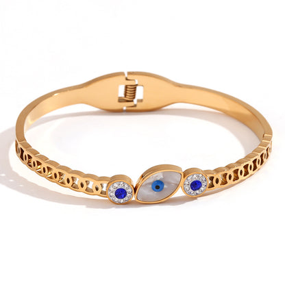 Gold evil eye bracelet with spring clasp and zircon stones – waterproof – STUD

