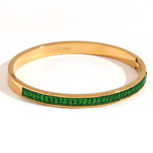 18K gold bracelet with green zircon stones – waterproof and elegant – STUD
