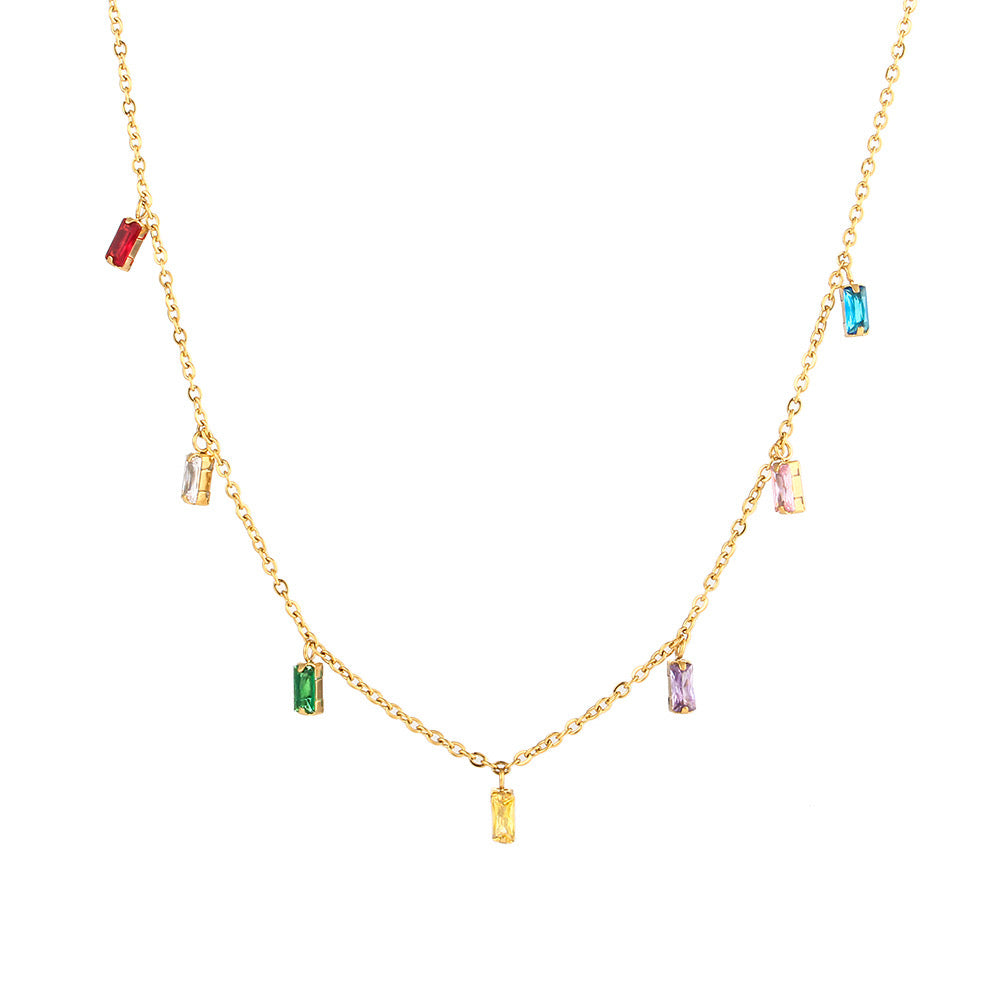 Gold 18k Multi Colored Zircon Necklace