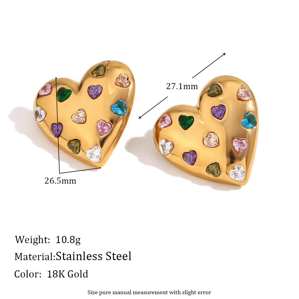 Romantic Multicolor Zircon Heart Beaded Earrings