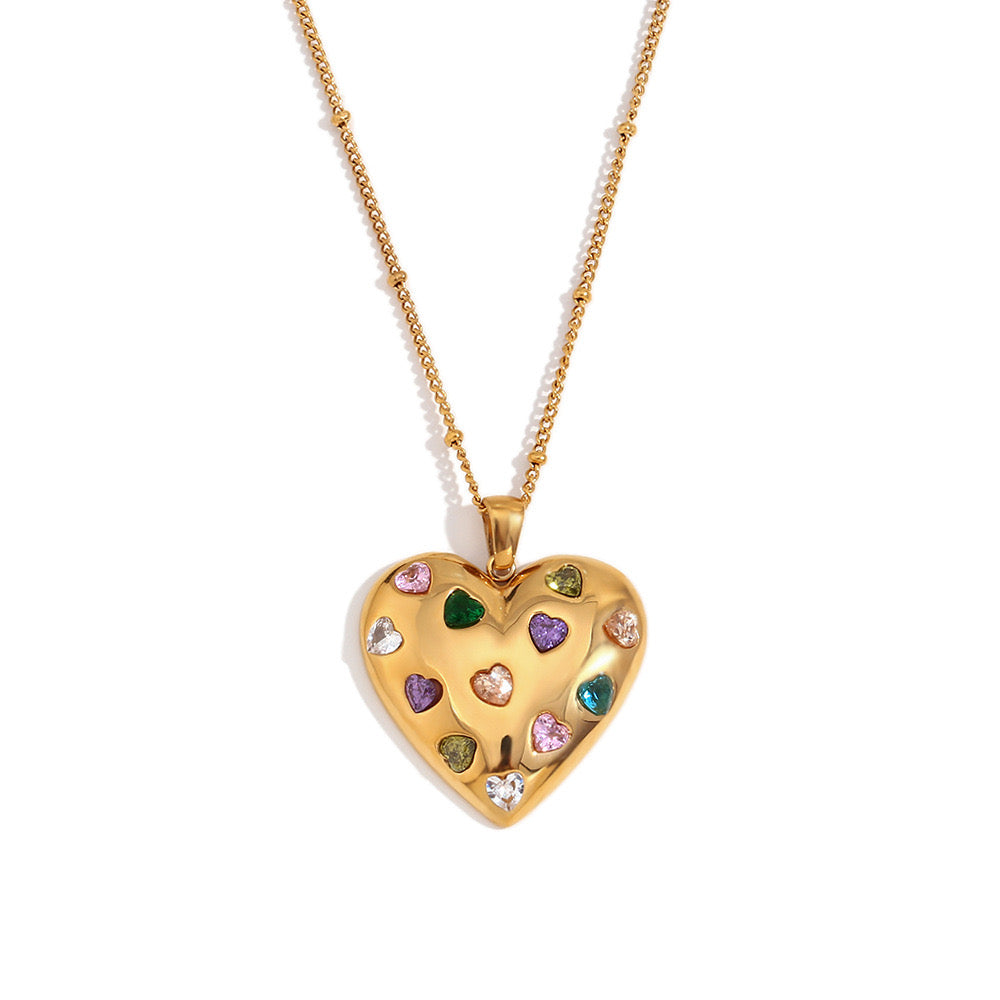 Romantic Multicolor Zircon Heart Beaded Necklace