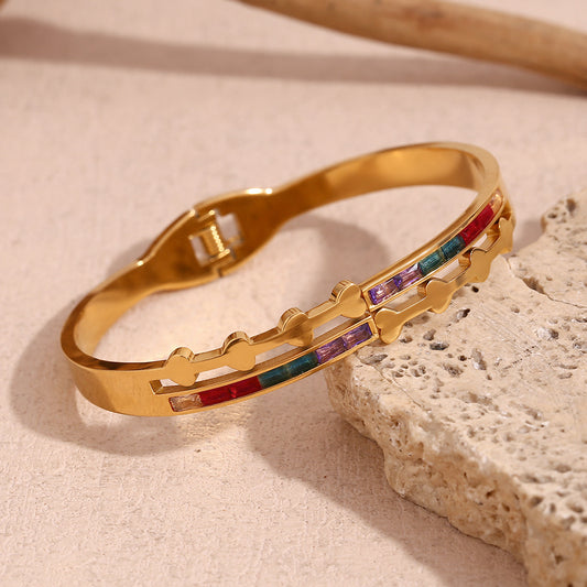 Colorful Zircon Heart Bangle