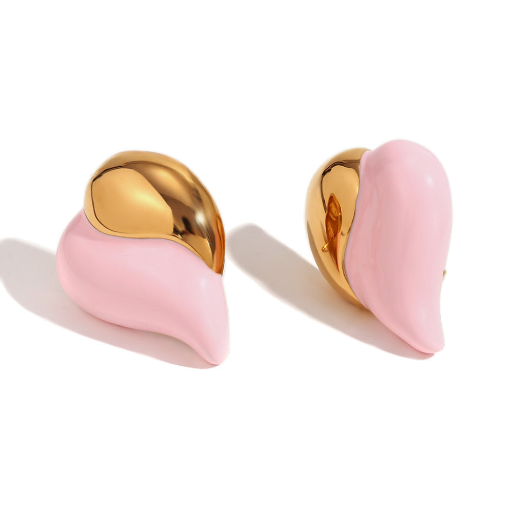 Pink Enamel Heart Earrings