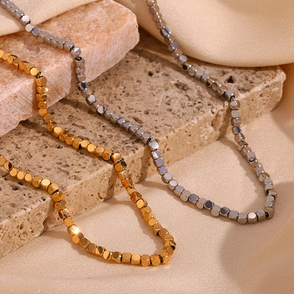 Minimalist square bead necklace – 18K gold plated modern design by STUD-Shop Till You Drop