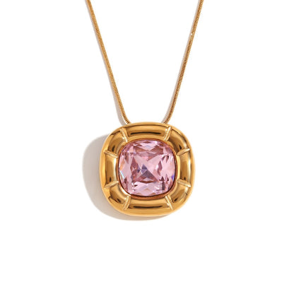 Close view of pink floral necklace