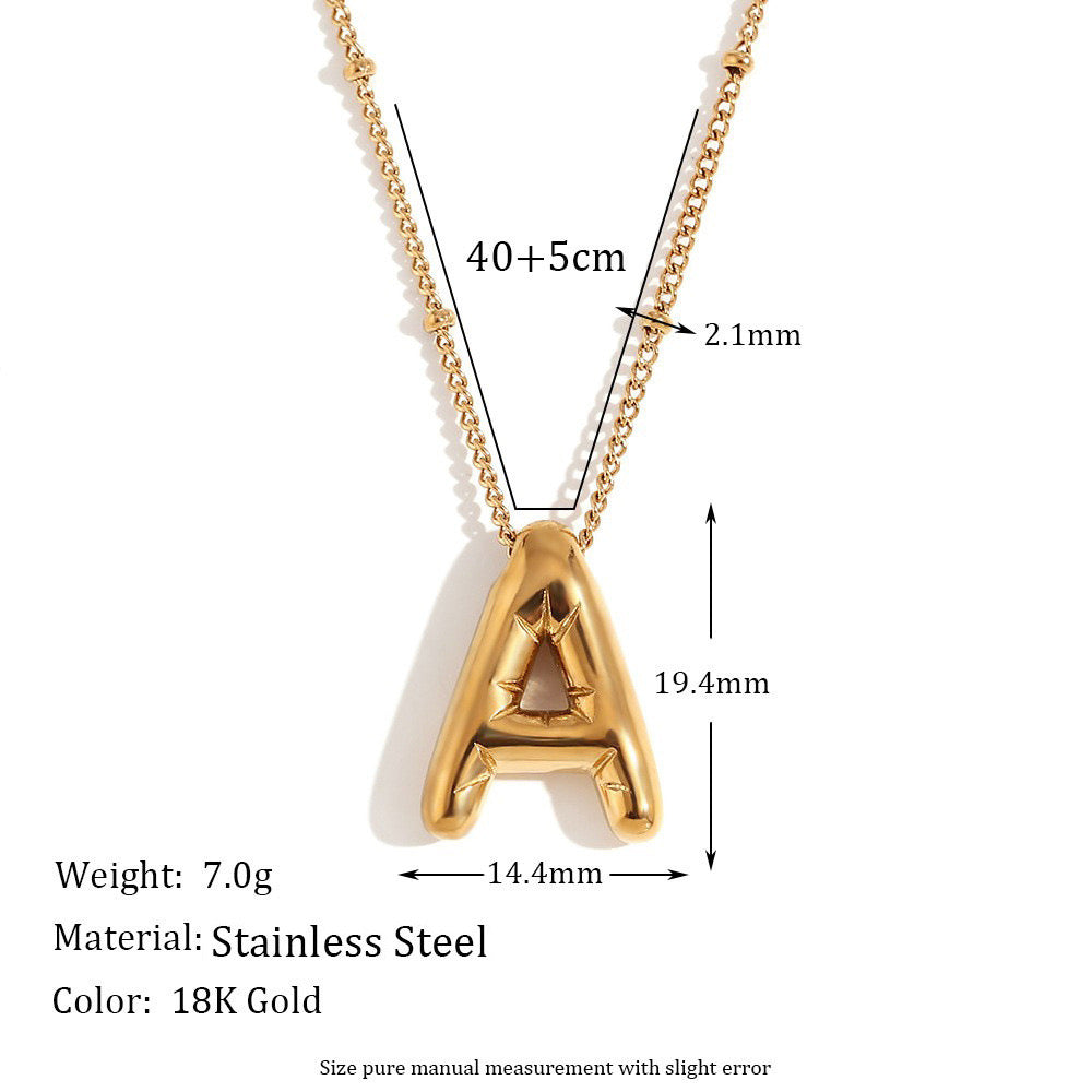 Trendy Balloon Letter Pendant Necklace – 18K Gold Plated Stainless Steel, Cute & Playful Design