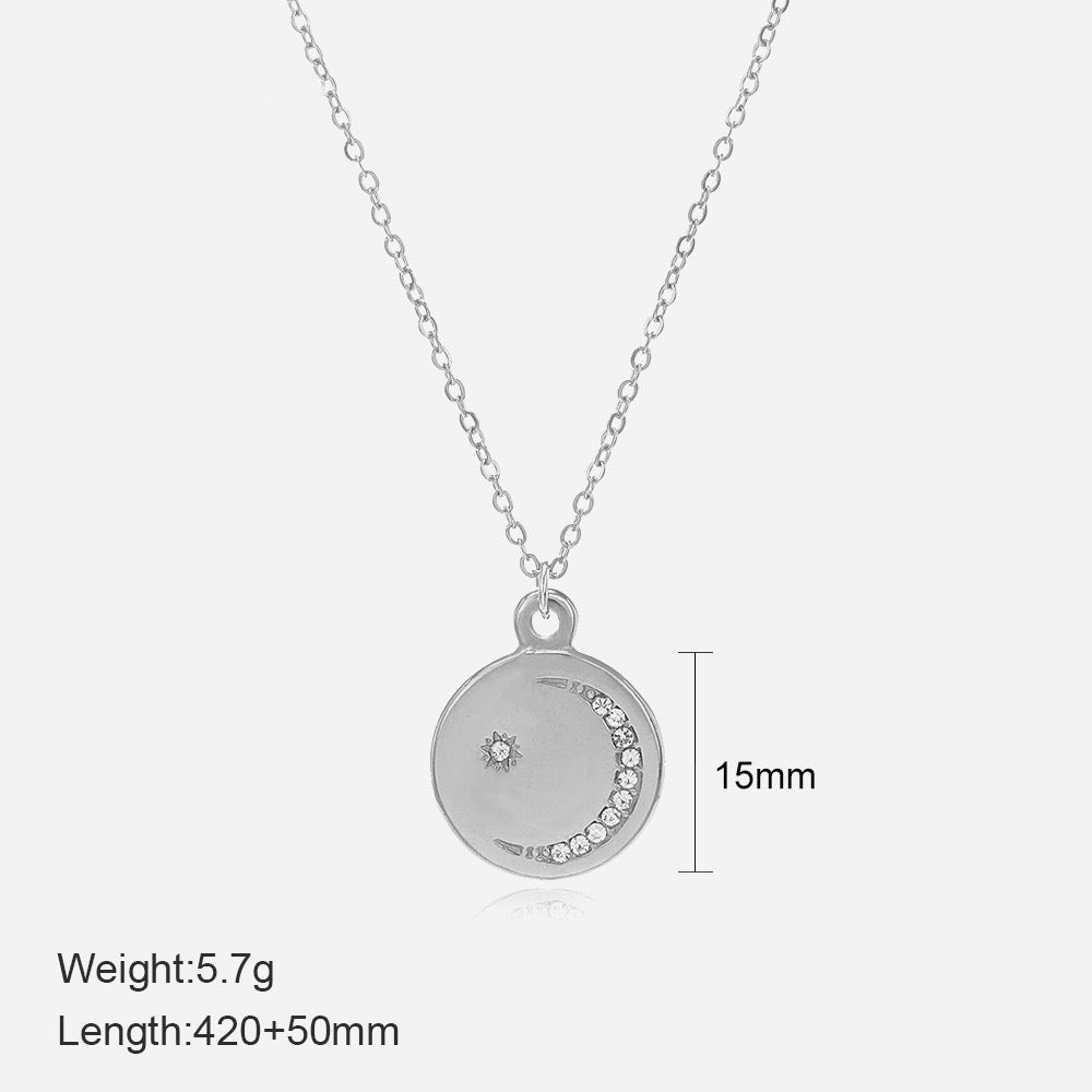 Star and Moon Zirconia Necklace