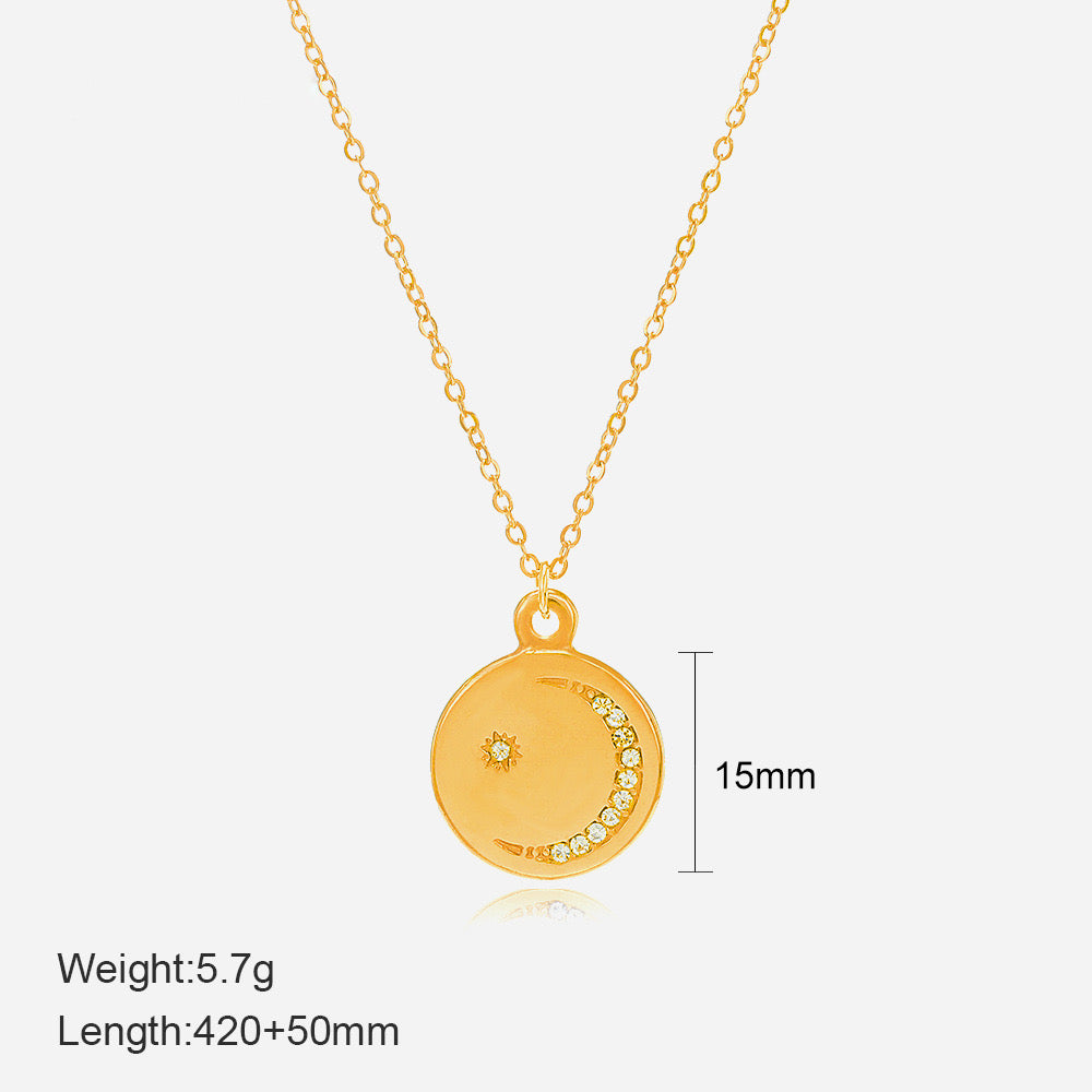 Star and Moon 14K Gold Plated Zirconia Necklace