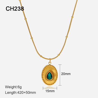 Size Details of Emerald green vintage pendant necklace with mother-of-pearl – gold plated by STUD-Shop Till You Drop