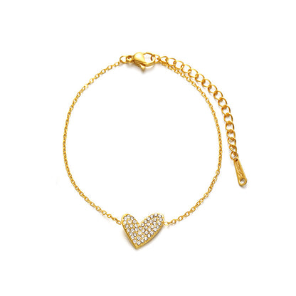 Heart of gold bracelet with zirconia inlay – gold plated stainless steel by STUD-Shop Till You Drop