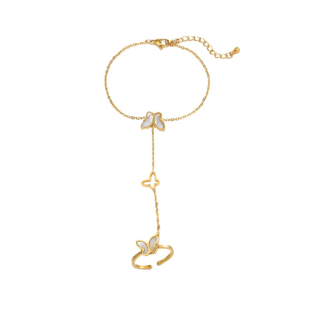 Butterfly Bliss: 18K Gold Plated White Shell Inlay Hand Chain