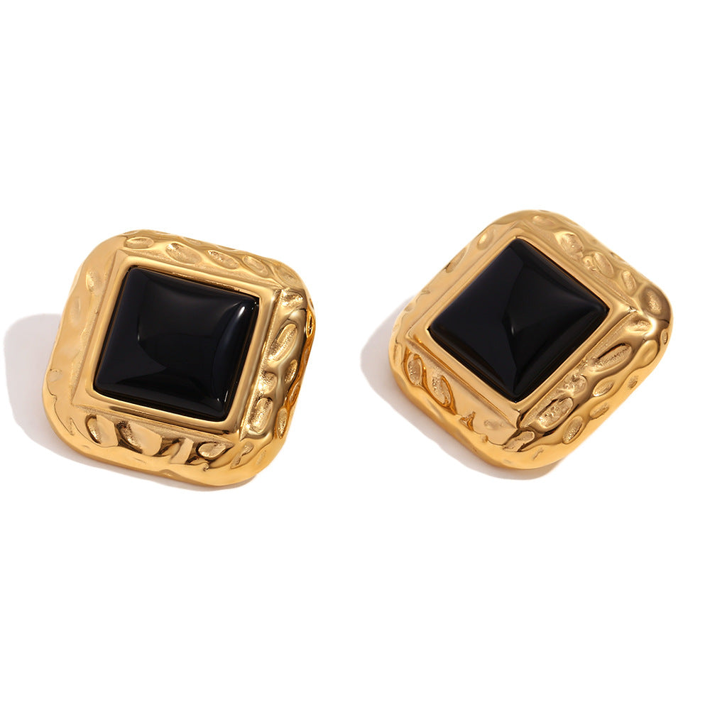 Classic Hammered Black Acrylic Square Stud Earrings