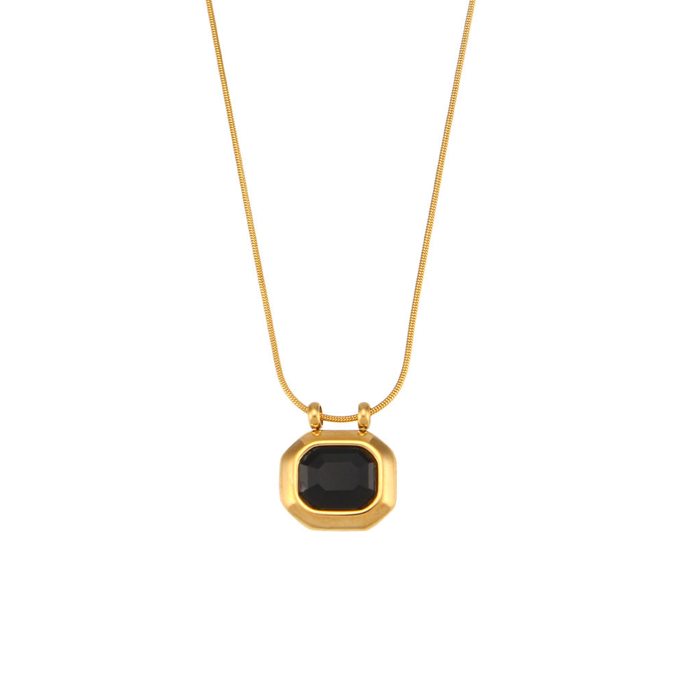 Vintage Black Zircon Pendant Necklace with 18K Gold Plating