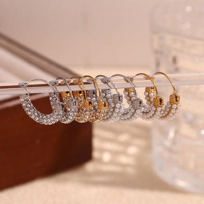 Vintage Gold Basket Earrings with Pearl