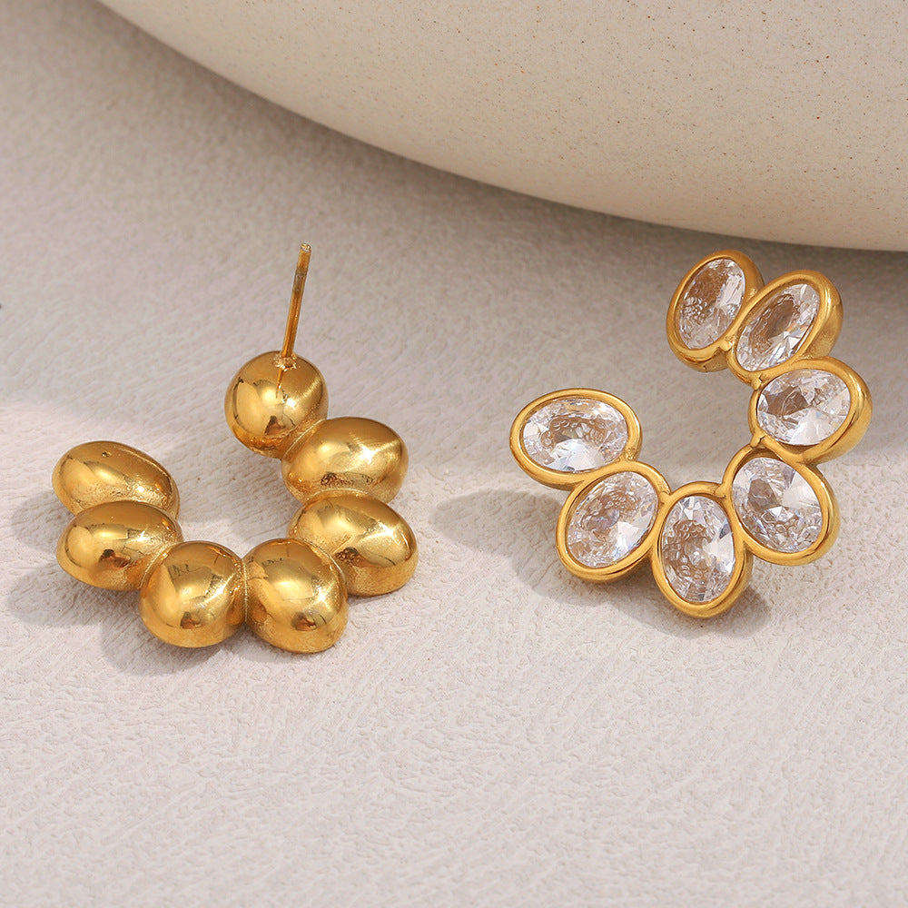 STUD 18K gold-plated flower zircon stud earrings with dainty petal design