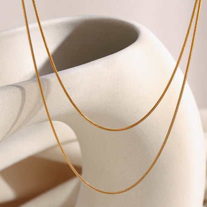 Double layer 18K gold plated snake chain necklace with minimalist design
