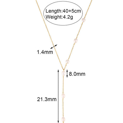 Size view of Minimalist Pearl Y-Chain Necklace