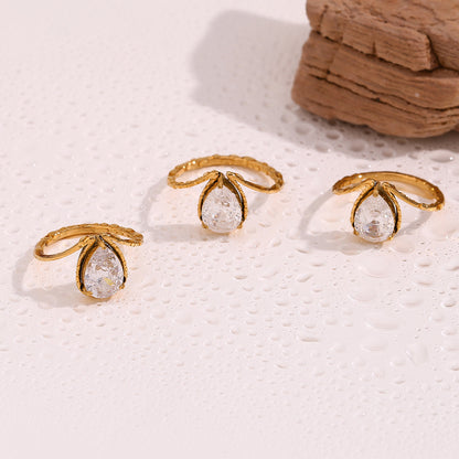 Elegant 18K Gold-Plated Waterdrop Zircon Ring for Women