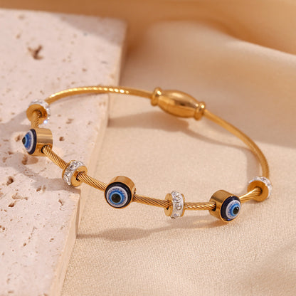 Beaded 18K gold bracelet with evil eye charm – hypoallergenic and stylish – STUD