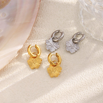18K gold-plated flower hoop earrings by STUD – delicate floral charm, lightweight and waterproof