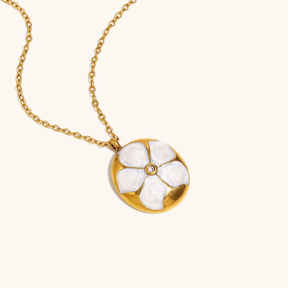 18K gold-plated stainless steel vintage enamel flower pendant necklace