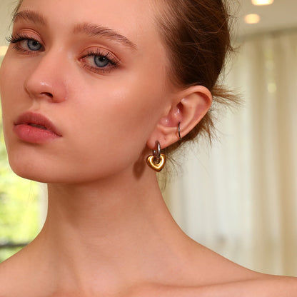 18K Gold Plated Heart and Star Mismatch Earrings – Two-Tone Stainless Steel – STUD