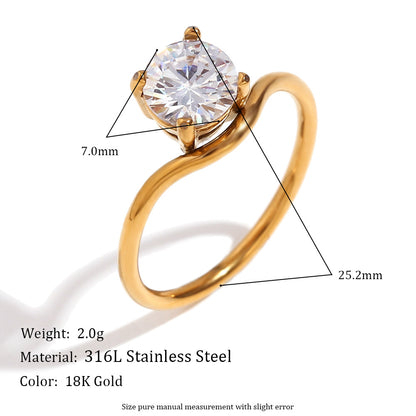 Size details of wavy zircon ring – minimalist 18K gold-plated stainless steel with sculpted design and shimmering stones – by STUD (Shop Till You Drop)