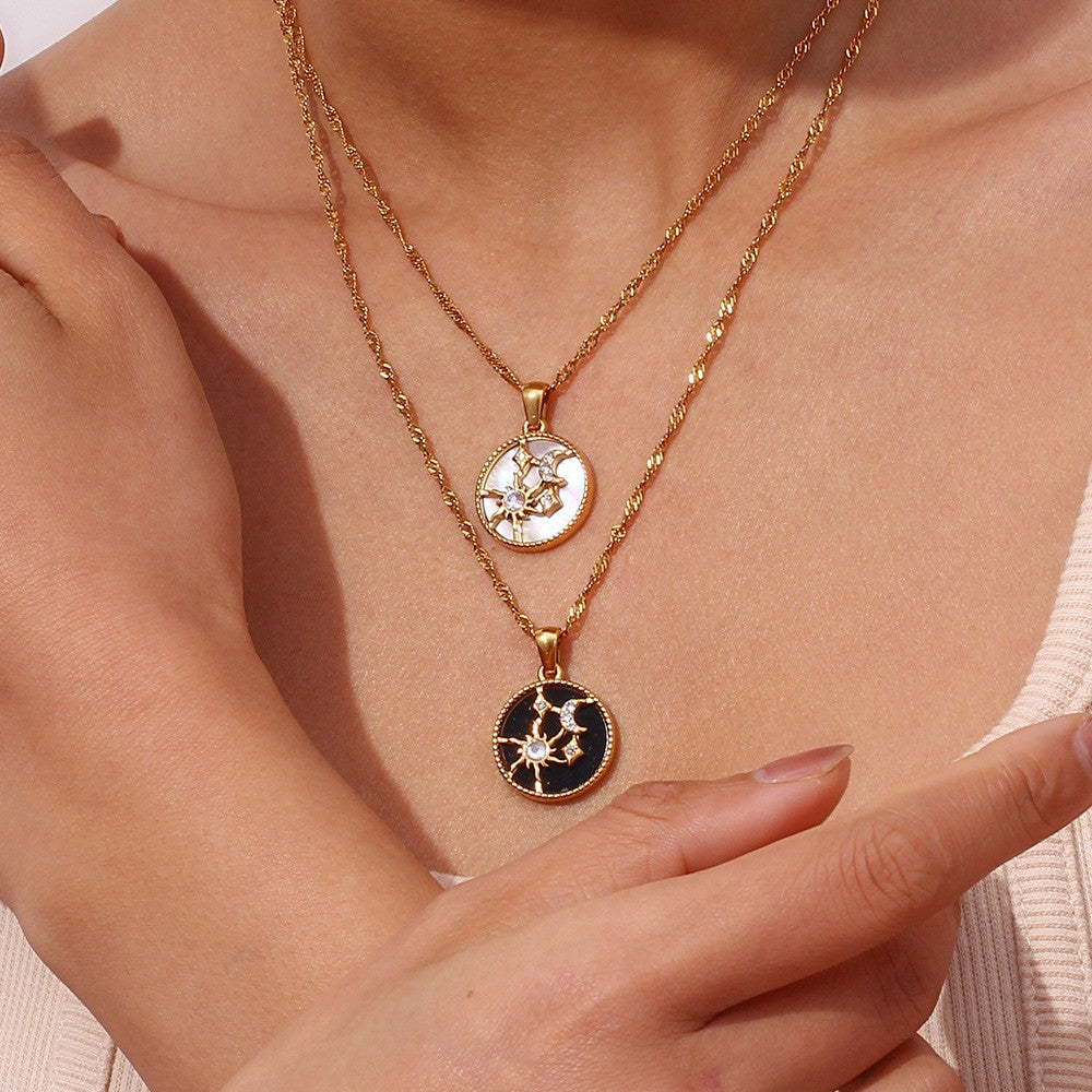 Retro-Chic 18K Gold Plated Sun, Star, Heart Black Necklace