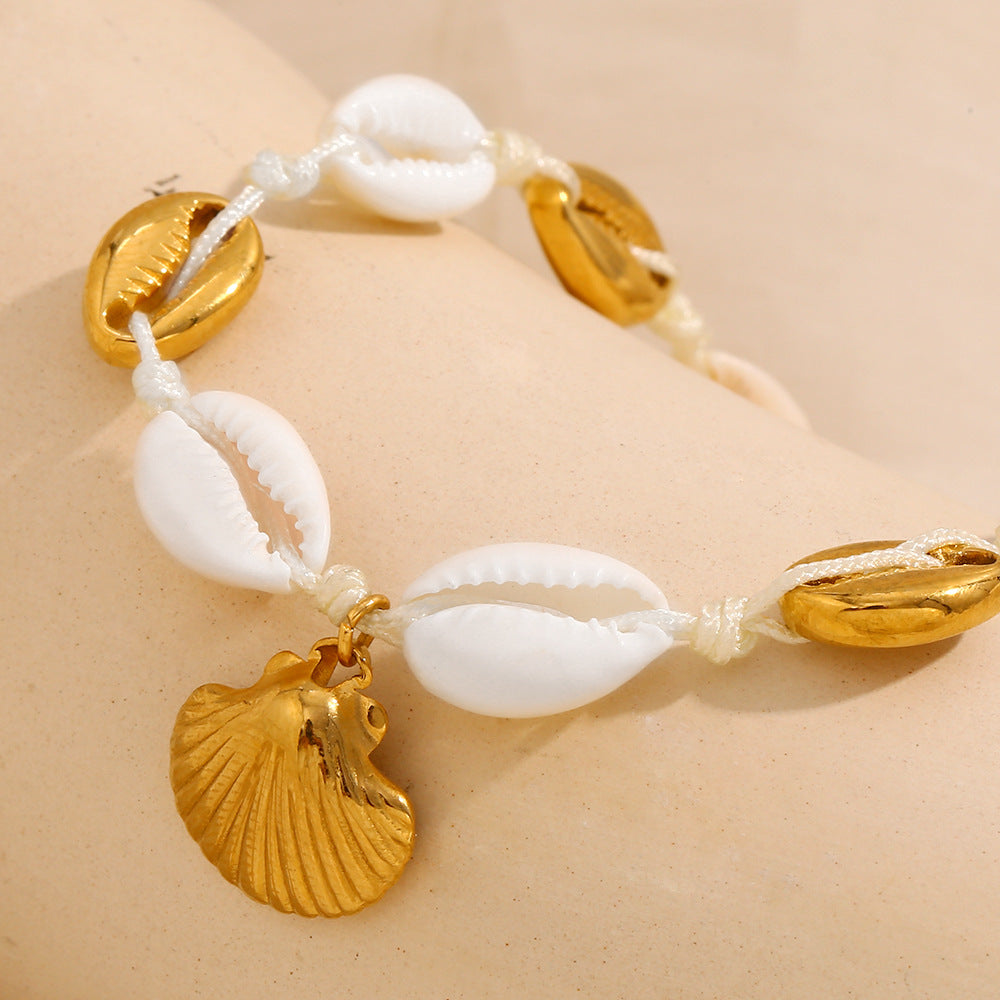 18K Gold Shell Anklet with Cowrie & Scallop Charms | Waterproof Beach Jewelry