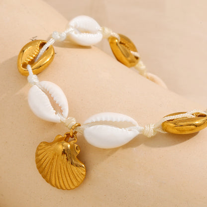 18K Gold Shell Anklet with Cowrie & Scallop Charms | Waterproof Beach Jewelry
