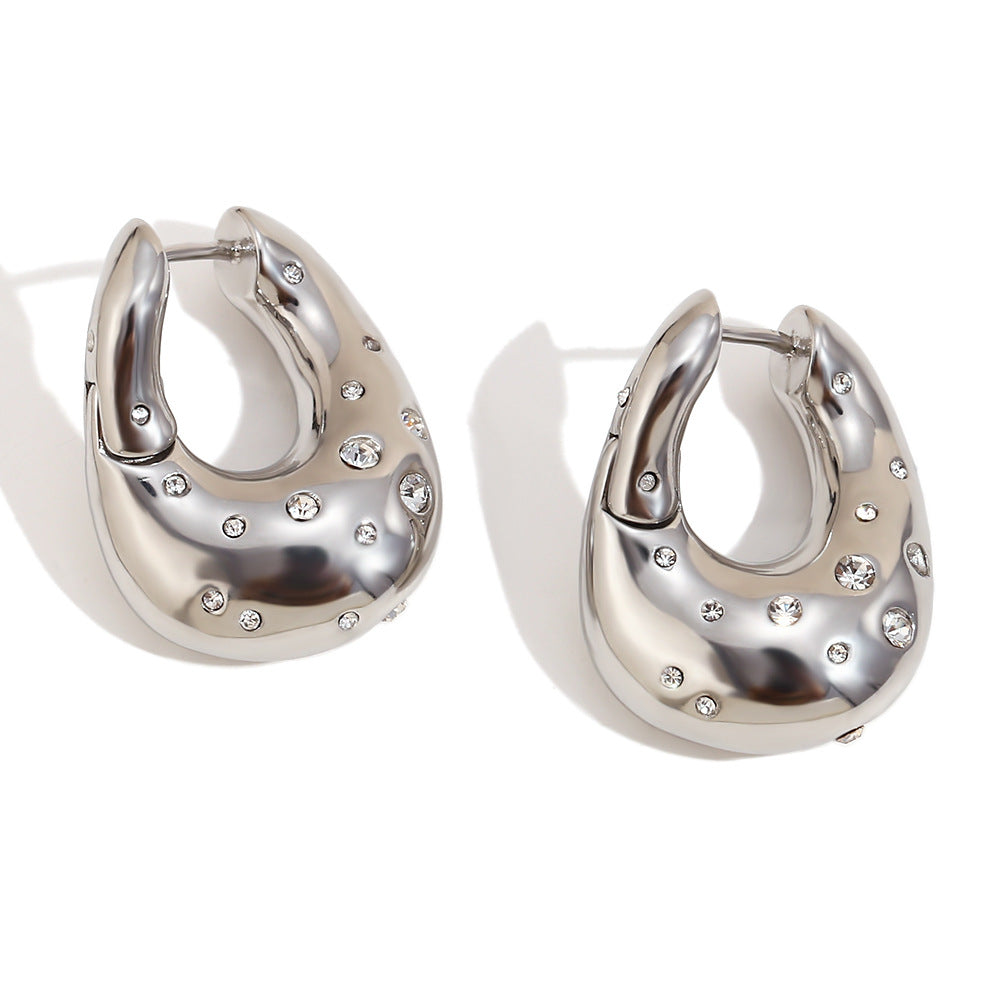 Fashionable Silver Twisted Starry Sky Hoop Earrings