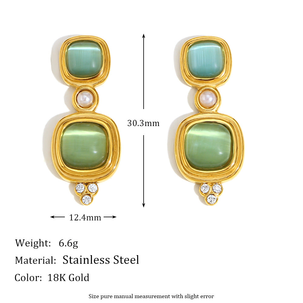 French Vintage Gemstone Stud Earrings