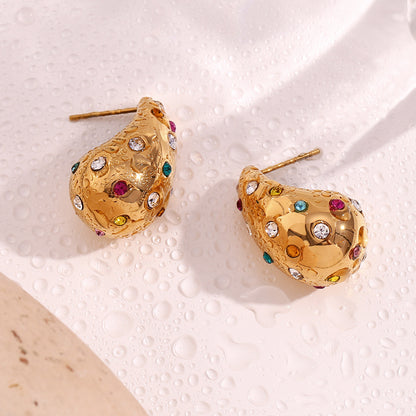Elegant hollow teardrop earrings with micro-pavé – 18K gold-plated, geometric, waterproof by STUD (Shop Till You Drop)
